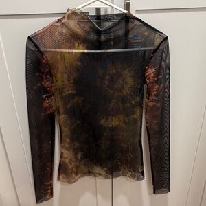 Zara Sheer Long Sleeve Top - Black, Brown, Tan